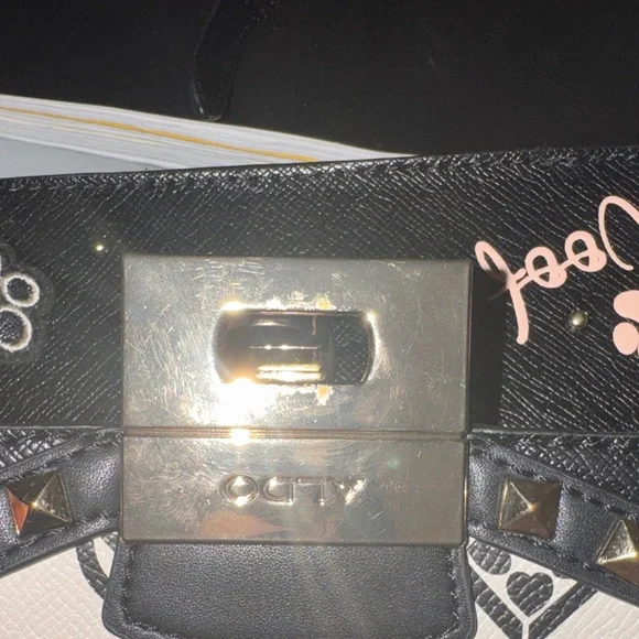 Aldo Black & Pink Dog Motif Top-Handle Satchel with Pom - Picture 6 of 10